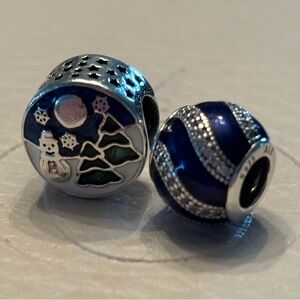 2 Authentic Pandora Holiday Snowy Wonderland & Royal Adornment Charms Christmas